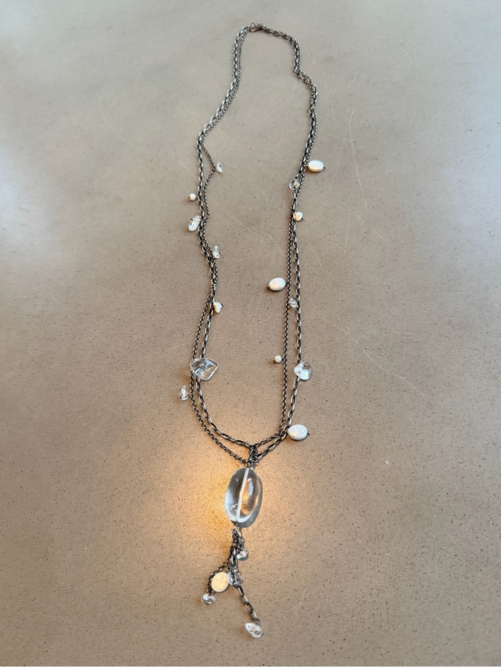 Retired Silpada Crystal and Freshwater Pearl Lariat Necklace